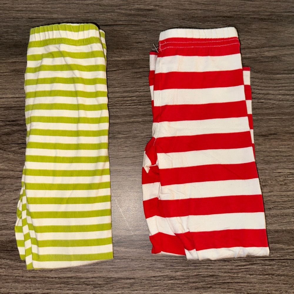 Striped Kids Leggings Set - Green and Red